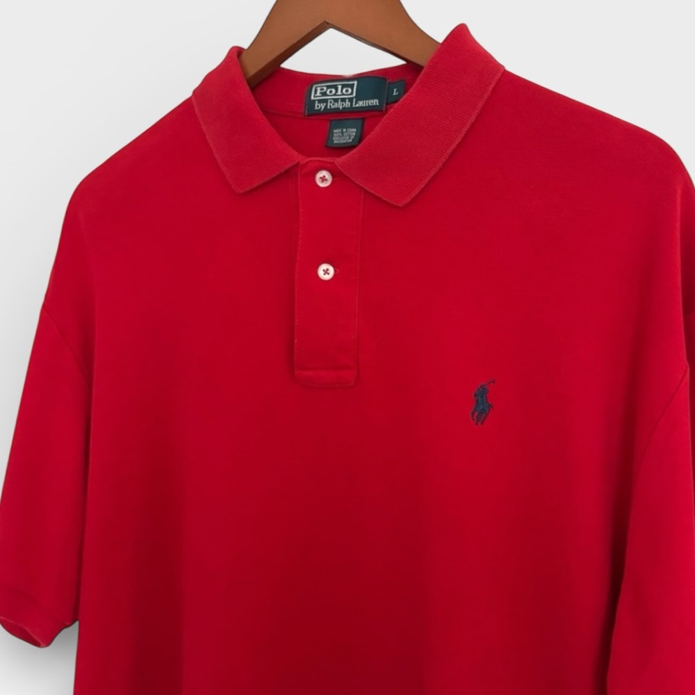 POLO RALPH LAUREN Classic Fit Polo Shirt | Red Cotton Knit | Size Large